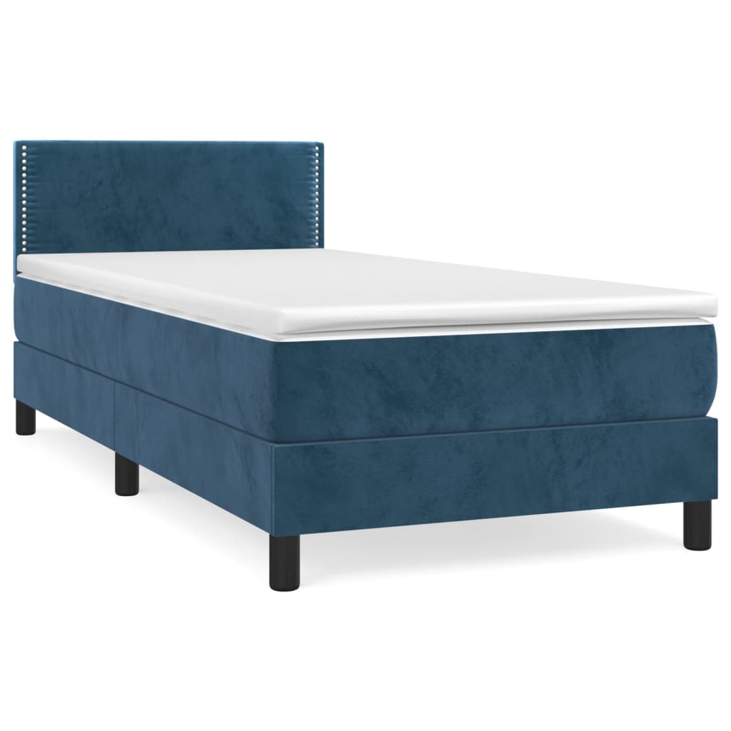 vidaXL Cama box spring con colchón terciopelo azul oscuro 90x190 cm