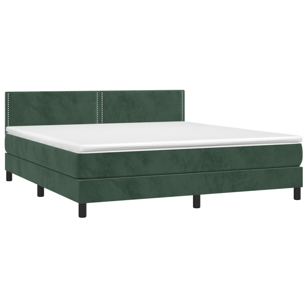 vidaXL Cama box spring con colchón terciopelo verde oscuro 160x200 cm