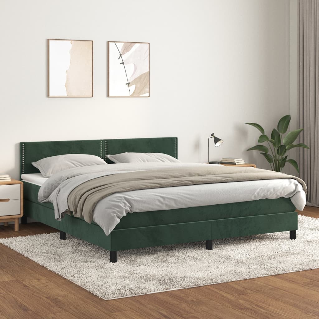 vidaXL Cama box spring con colchón terciopelo verde oscuro 160x200 cm