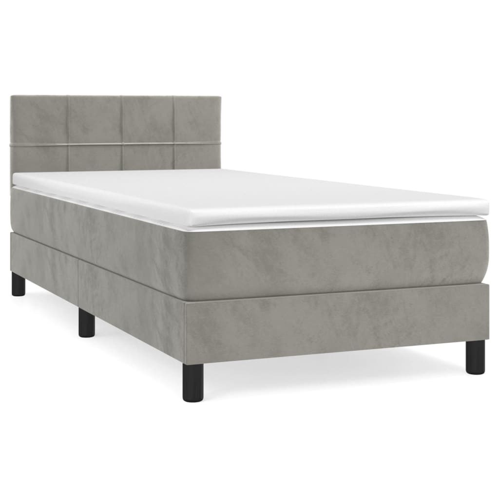 vidaXL Cama box spring con colchón terciopelo gris claro 90x190 cm