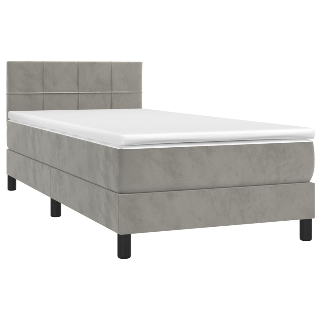 vidaXL Cama box spring con colchón terciopelo gris claro 90x190 cm