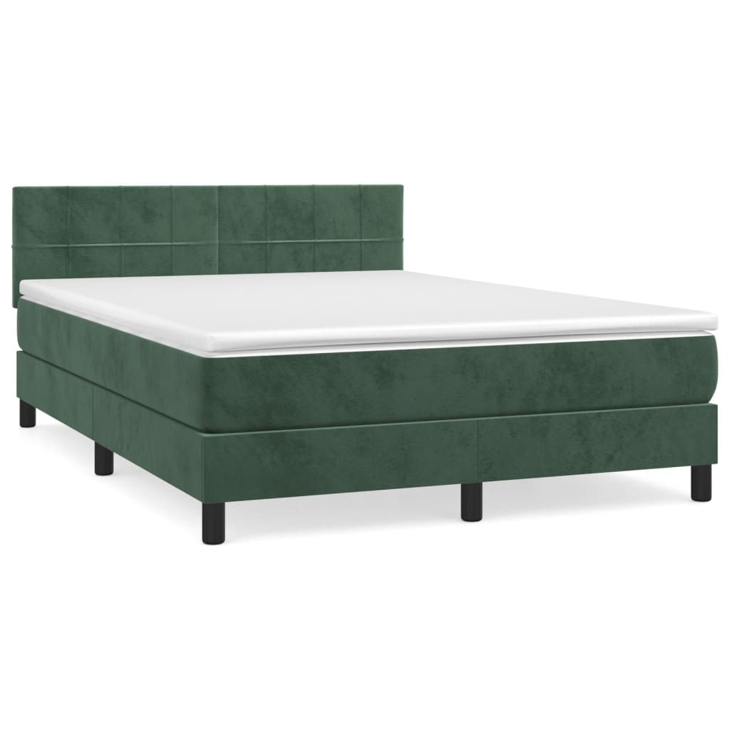 vidaXL Cama box spring con colchón terciopelo verde oscuro 140x190 cm