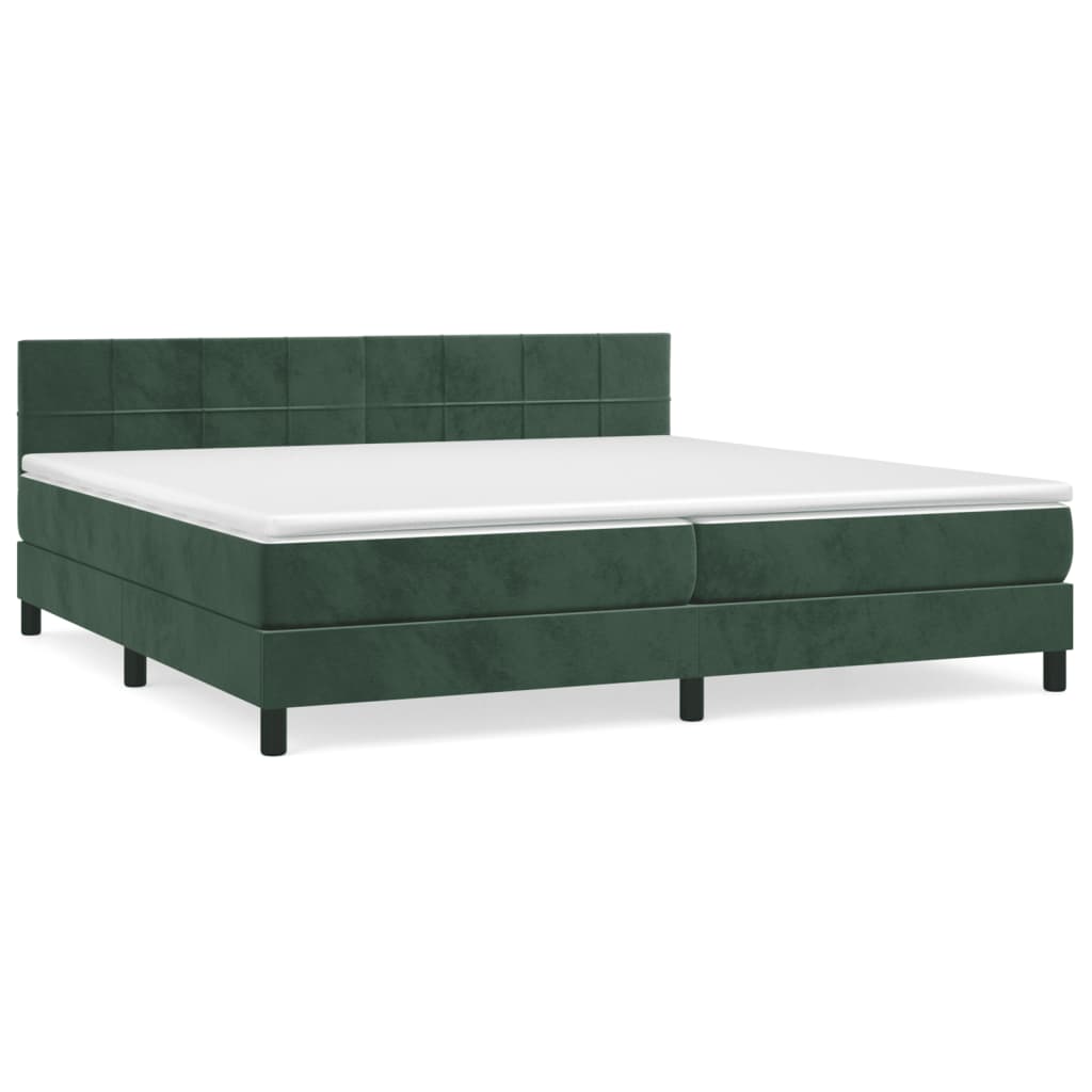 vidaXL Cama box spring con colchón terciopelo verde oscuro 200x200 cm