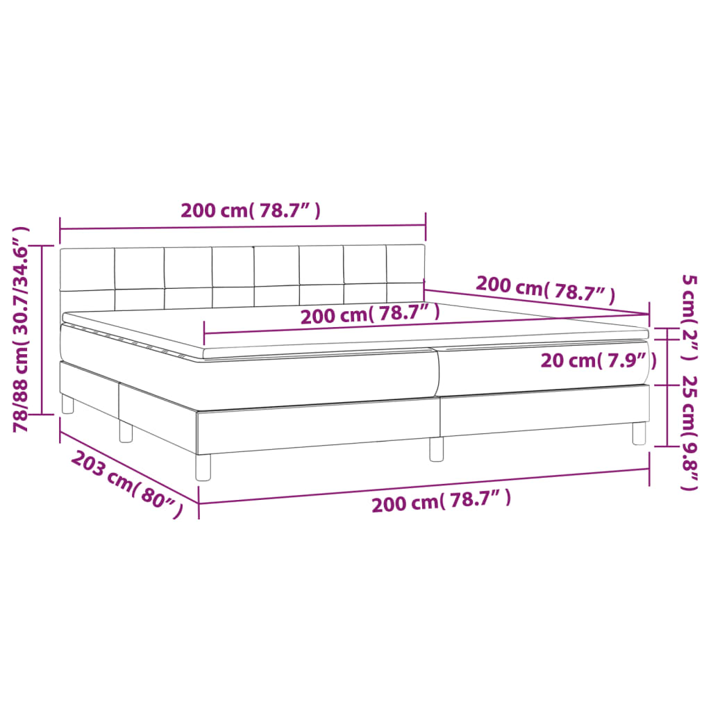 vidaXL Cama box spring con colchón terciopelo verde oscuro 200x200 cm