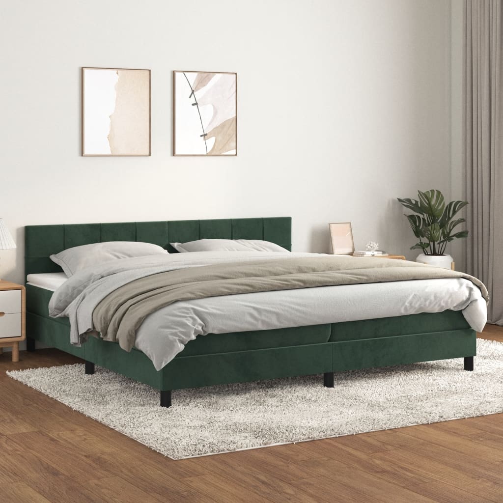 vidaXL Cama box spring con colchón terciopelo verde oscuro 200x200 cm