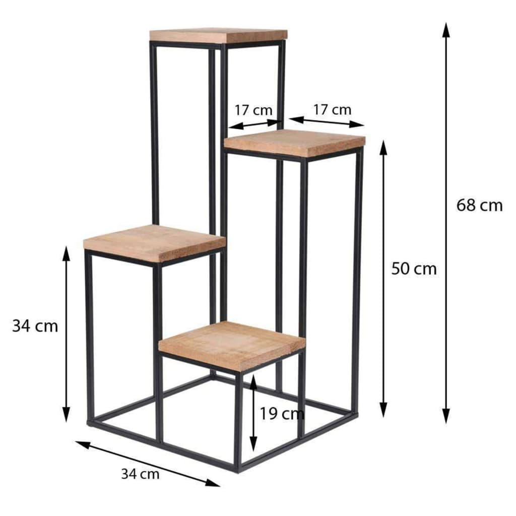 Home&Styling Soporte para plantas con 4 estantes natural y negro