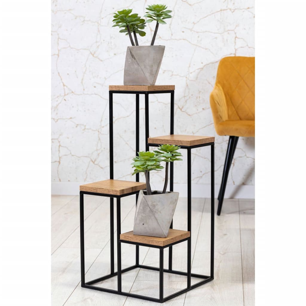 Home&Styling Soporte para plantas con 4 estantes natural y negro