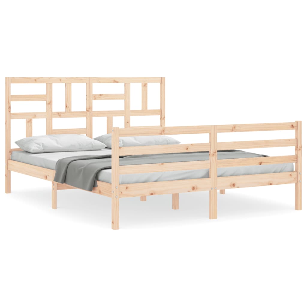 vidaXL Estructura de cama de matrimonio con cabecero madera maciza