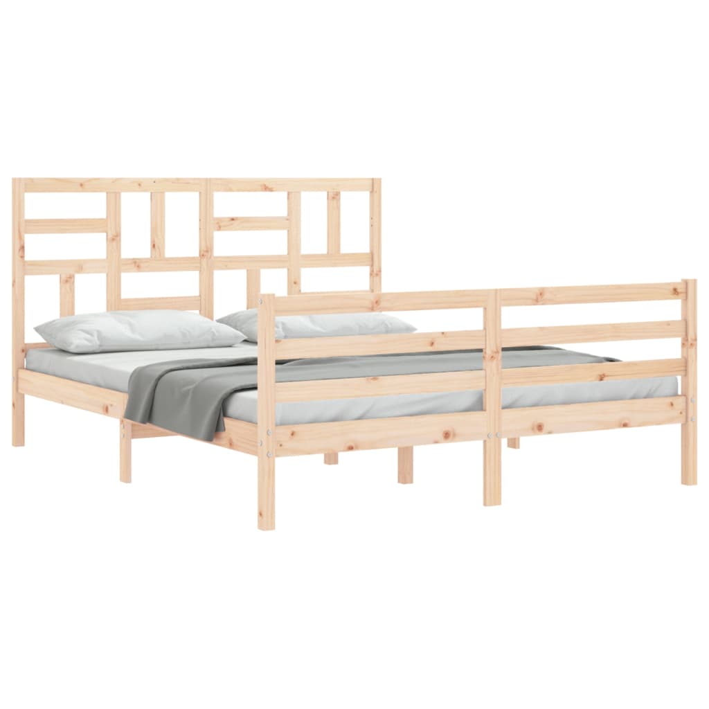 vidaXL Estructura de cama de matrimonio con cabecero madera maciza