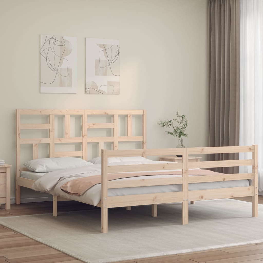 vidaXL Estructura de cama de matrimonio con cabecero madera maciza