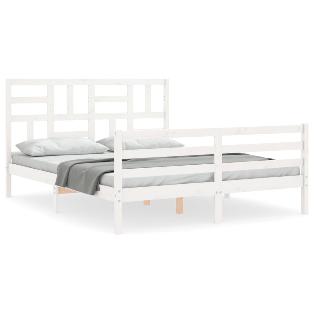 vidaXL Estructura de cama matrimonio con cabecero madera maciza blanco