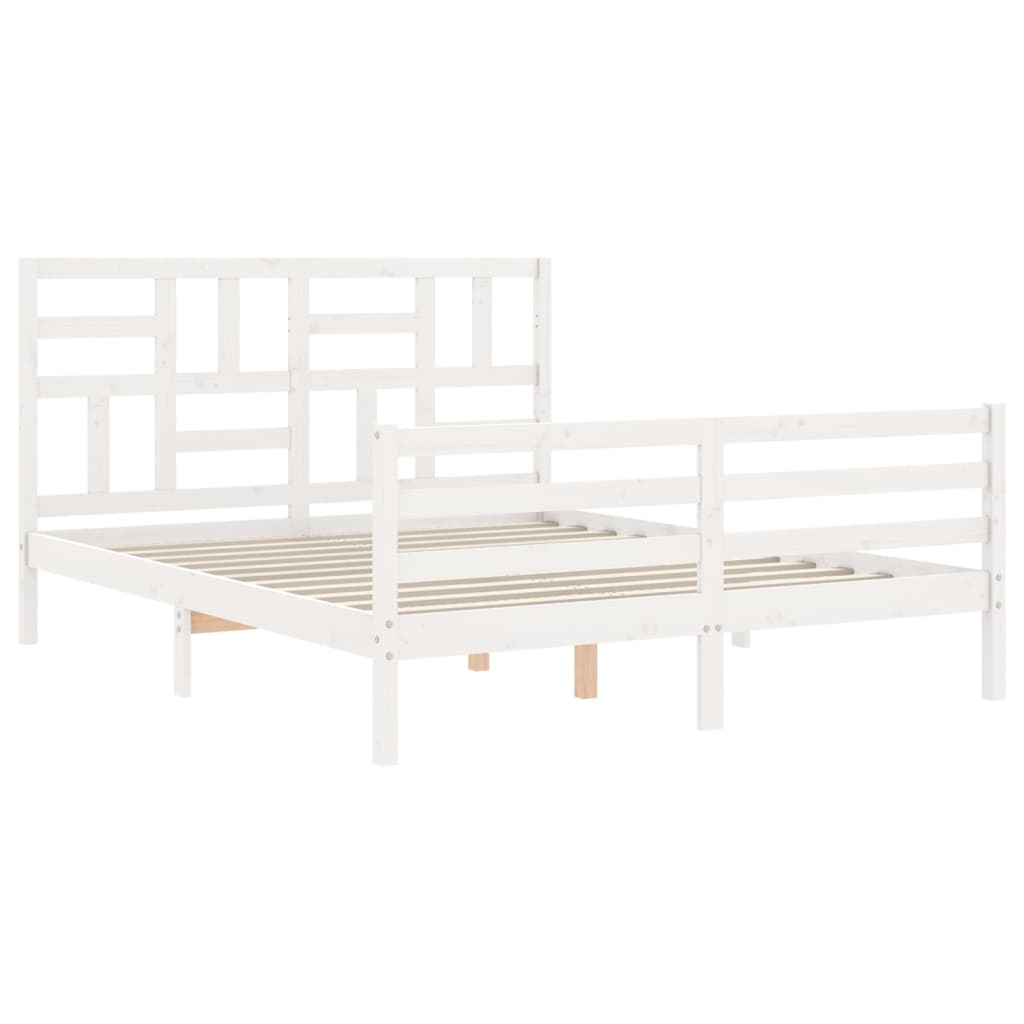 vidaXL Estructura de cama matrimonio con cabecero madera maciza blanco