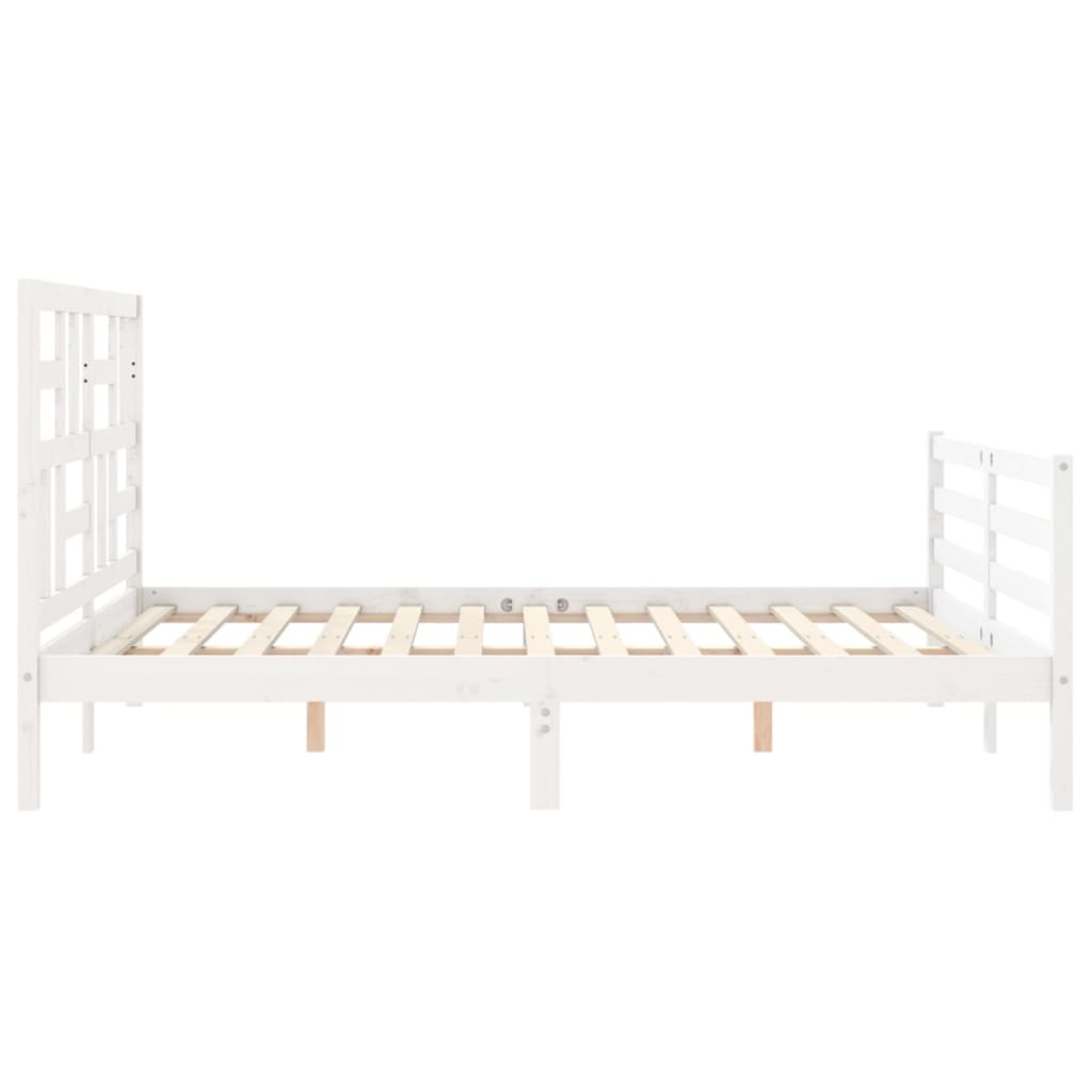 vidaXL Estructura de cama matrimonio con cabecero madera maciza blanco