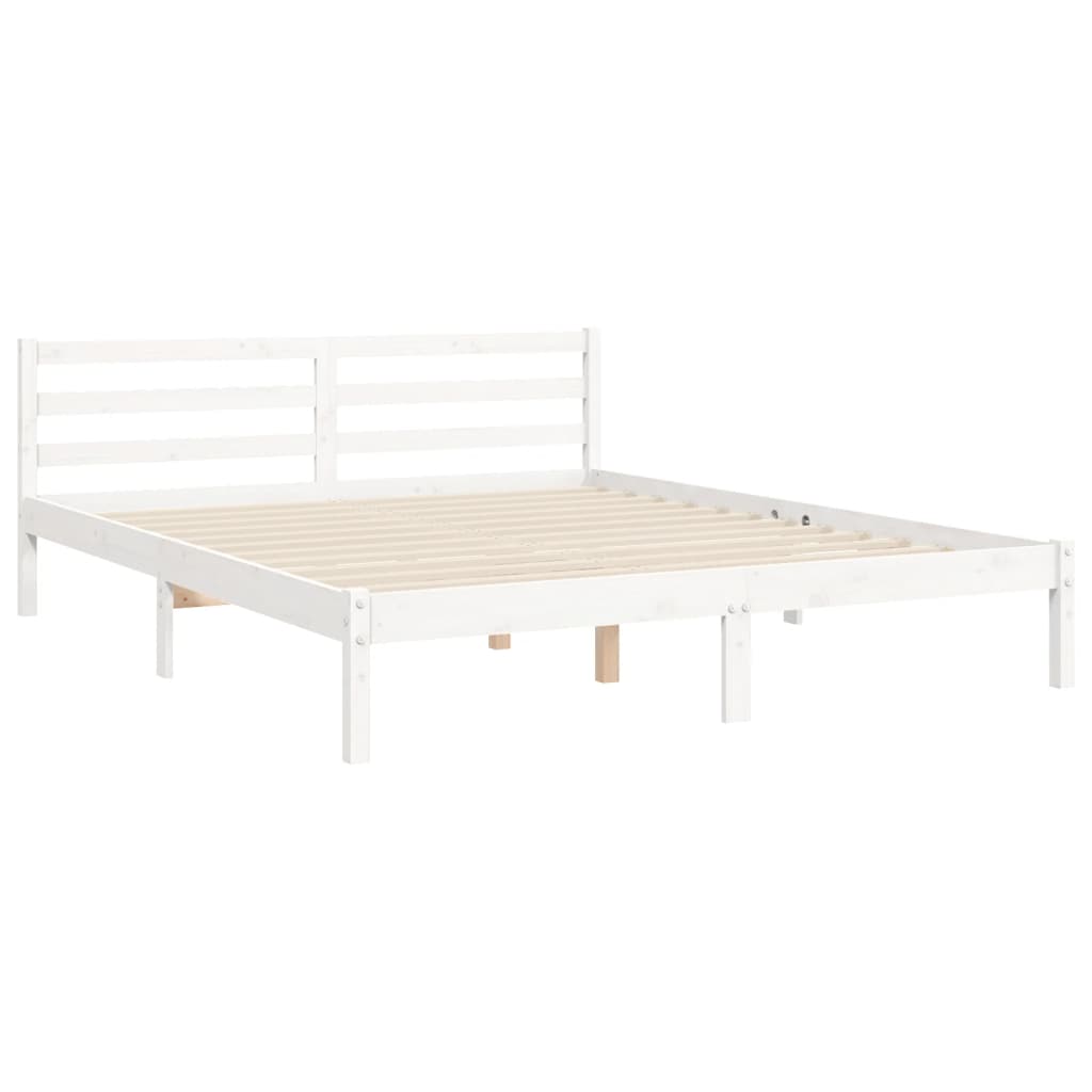 vidaXL Estructura de cama matrimonio con cabecero madera maciza blanco