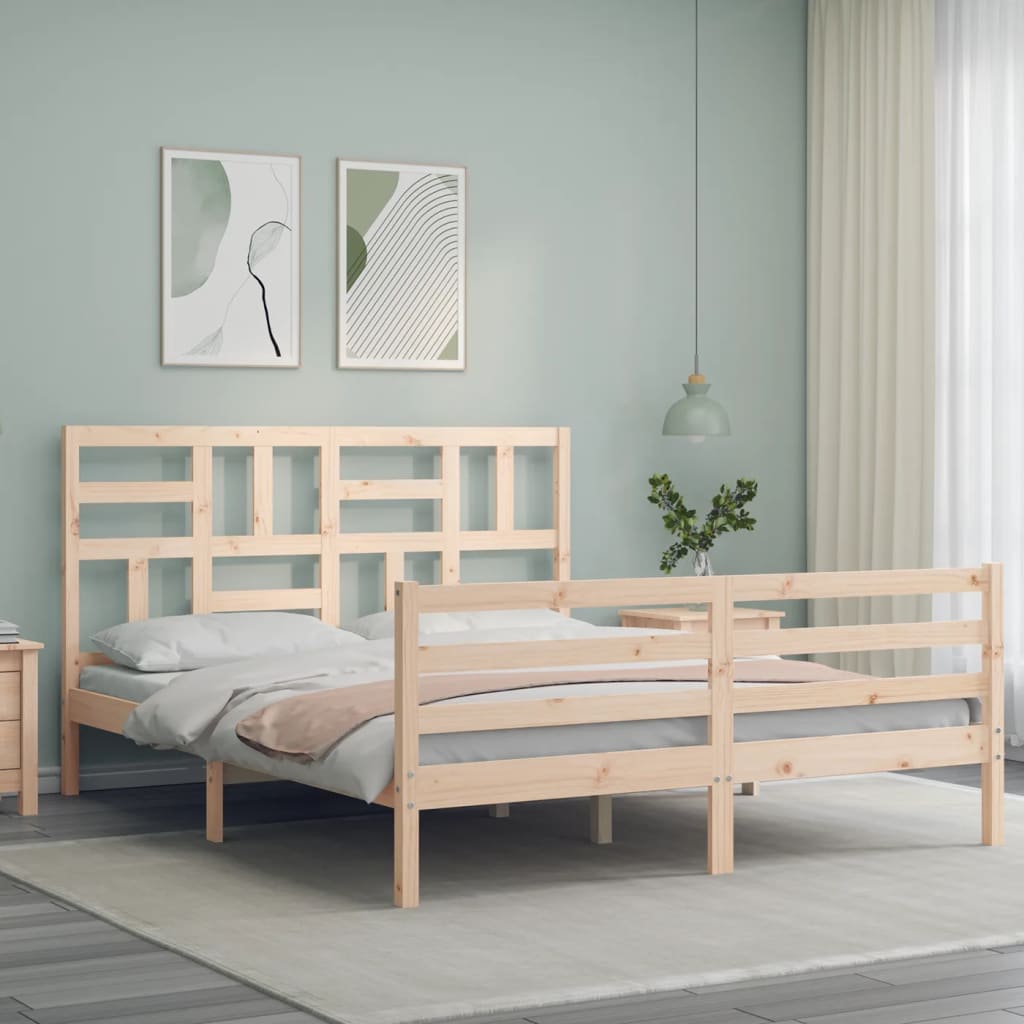 vidaXL Estructura de cama con cabecero madera maciza 160x200 cm