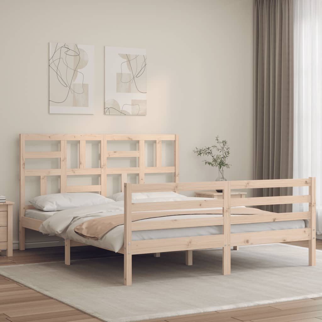 vidaXL Estructura de cama con cabecero madera maciza 160x200 cm