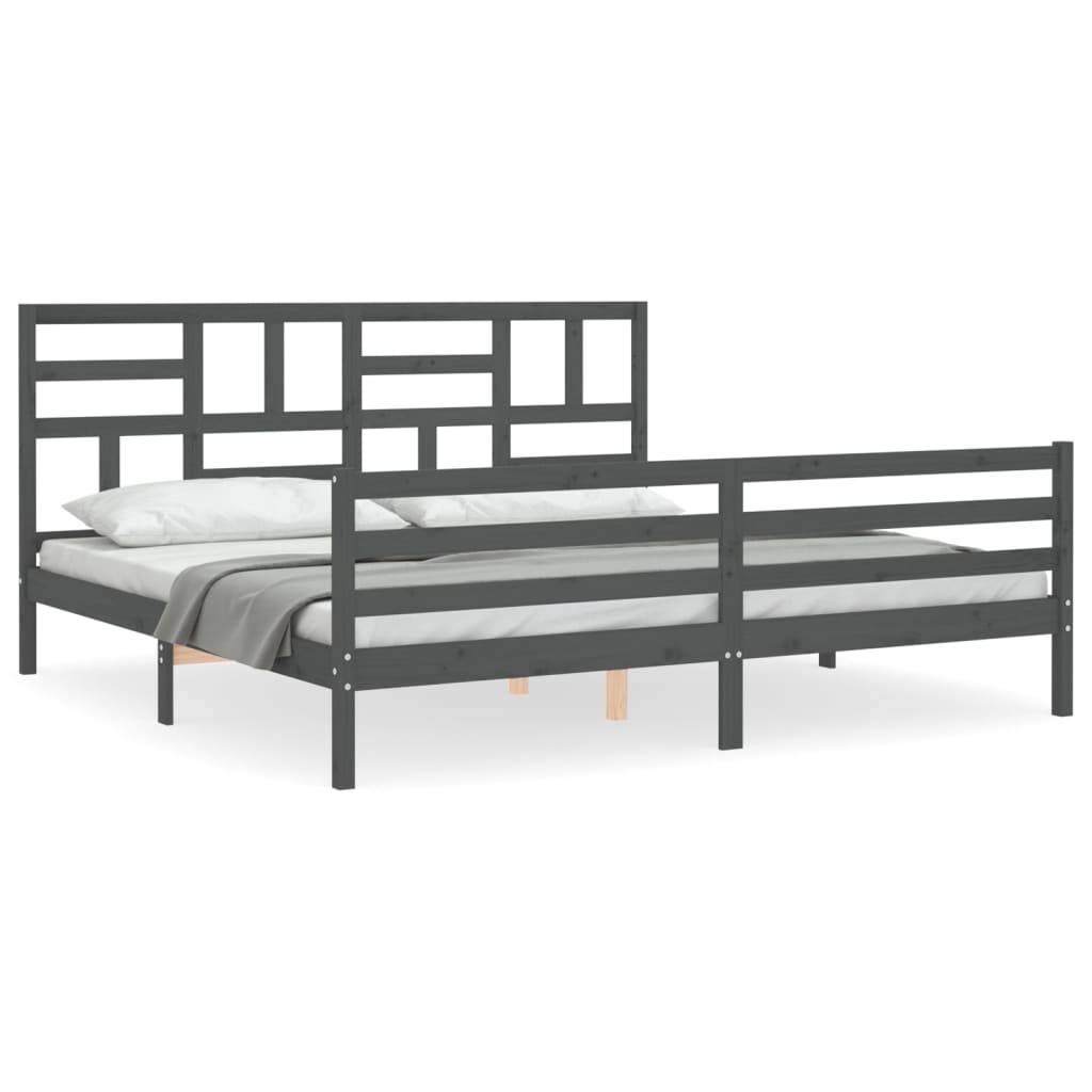 vidaXL Estructura de cama con cabecero madera maciza gris 200x200cm