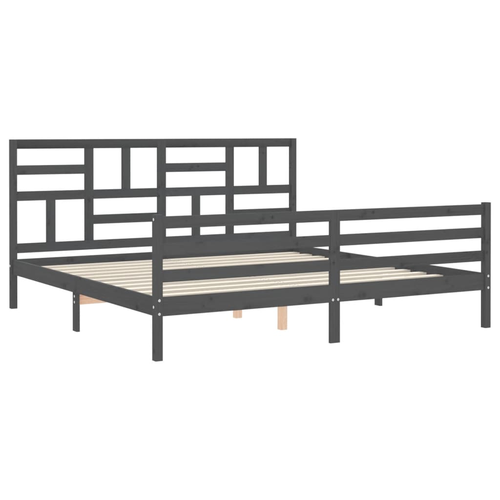 vidaXL Estructura de cama con cabecero madera maciza gris 200x200cm