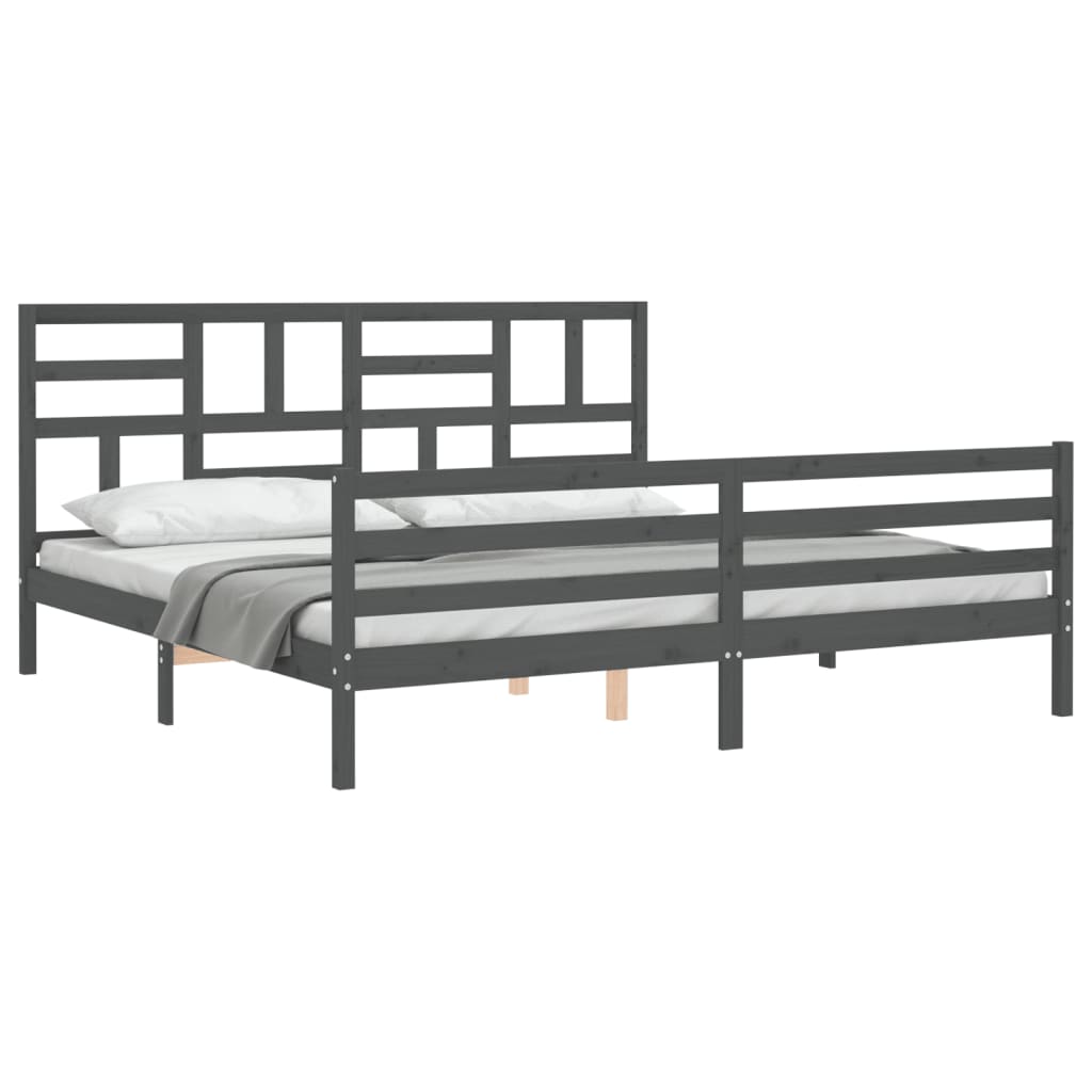 vidaXL Estructura de cama con cabecero madera maciza gris 200x200cm