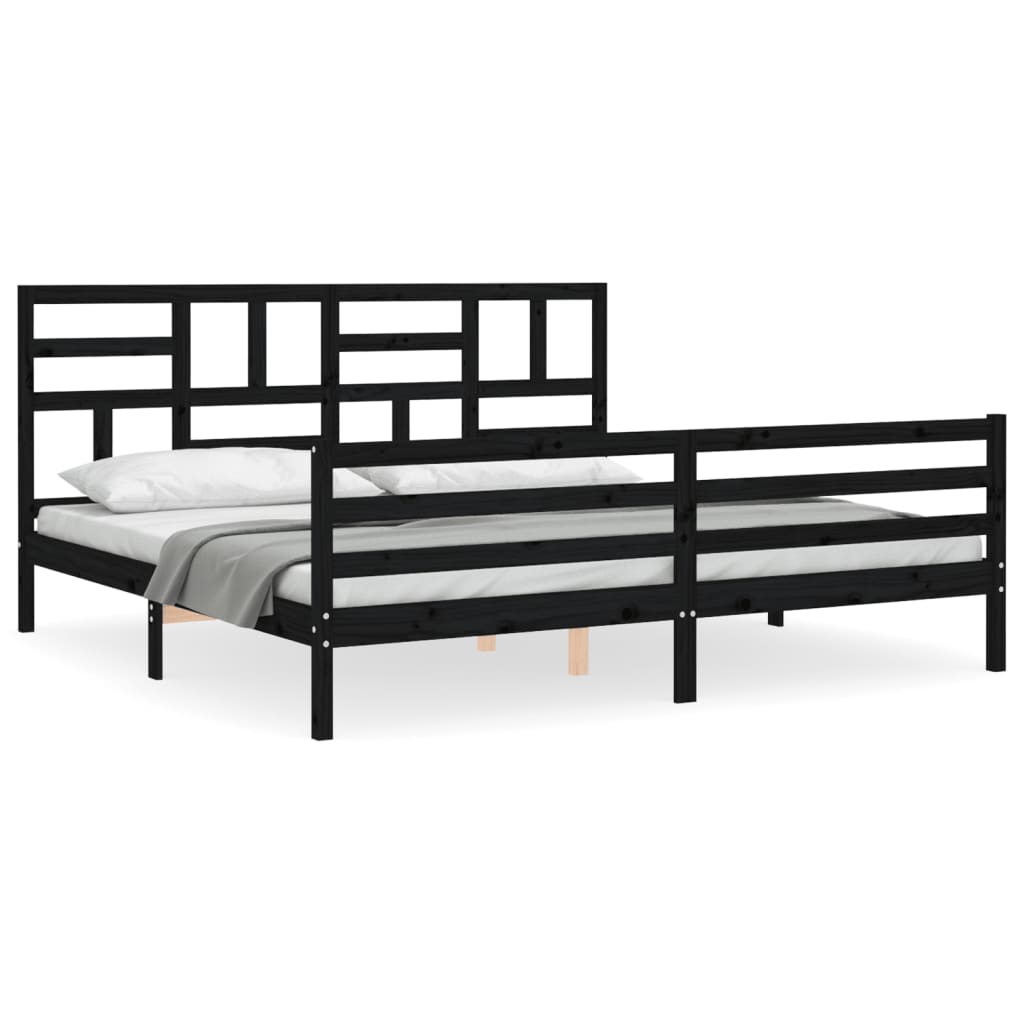 vidaXL Estructura de cama con cabecero madera maciza negro 200x200 cm