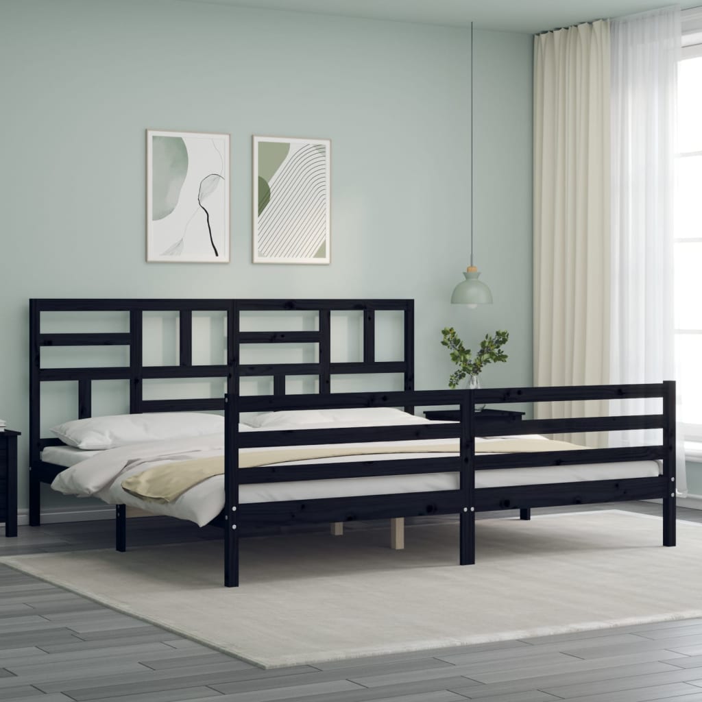 vidaXL Estructura de cama con cabecero madera maciza negro 200x200 cm