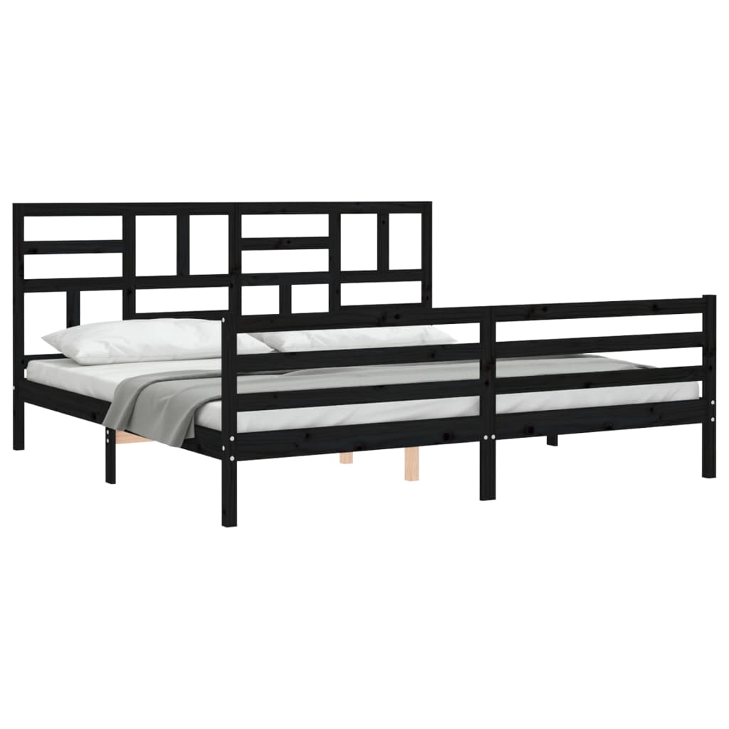 vidaXL Estructura de cama con cabecero madera maciza negro 200x200 cm