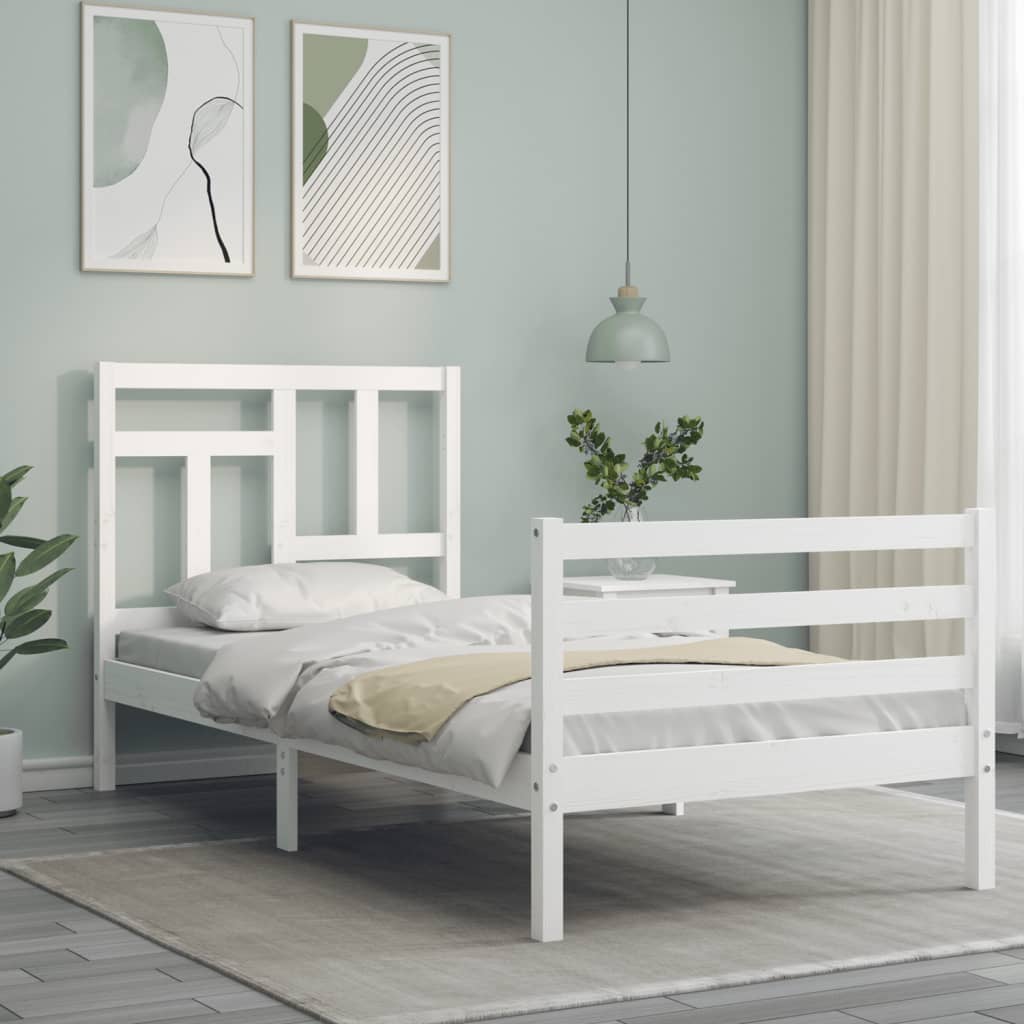 vidaXL Estructura de cama con cabecero madera maciza blanco