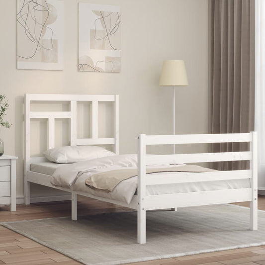 vidaXL Estructura de cama con cabecero madera maciza blanco