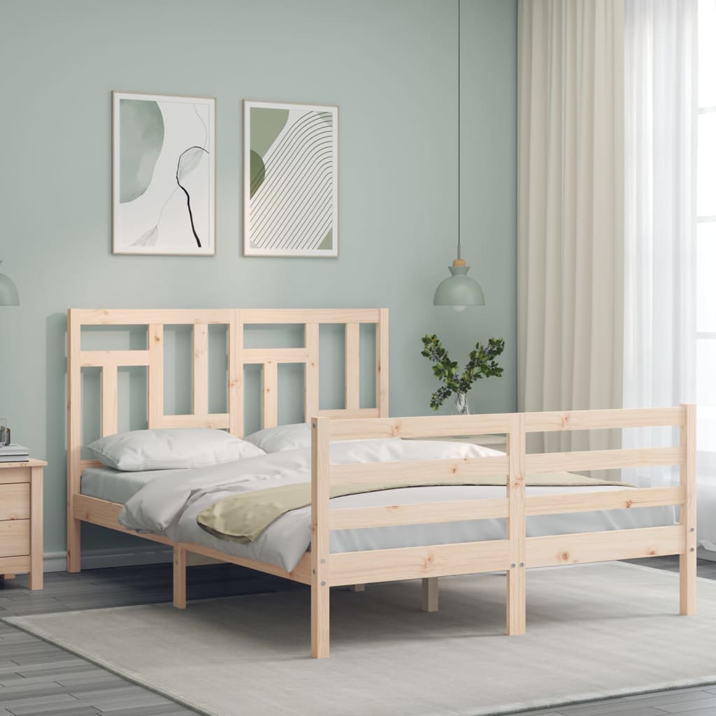 vidaXL Estructura de cama de matrimonio con cabecero madera maciza