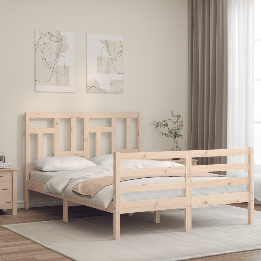 vidaXL Estructura de cama de matrimonio con cabecero madera maciza