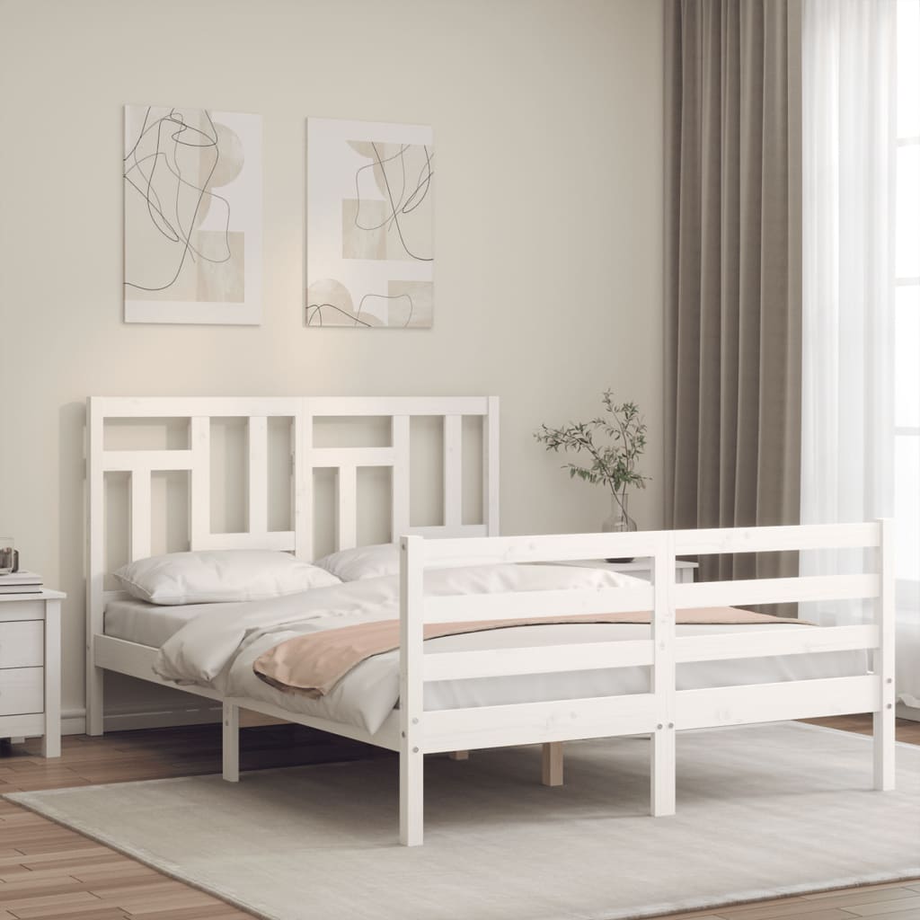 vidaXL Estructura cama de matrimonio con cabecero madera maciza blanco