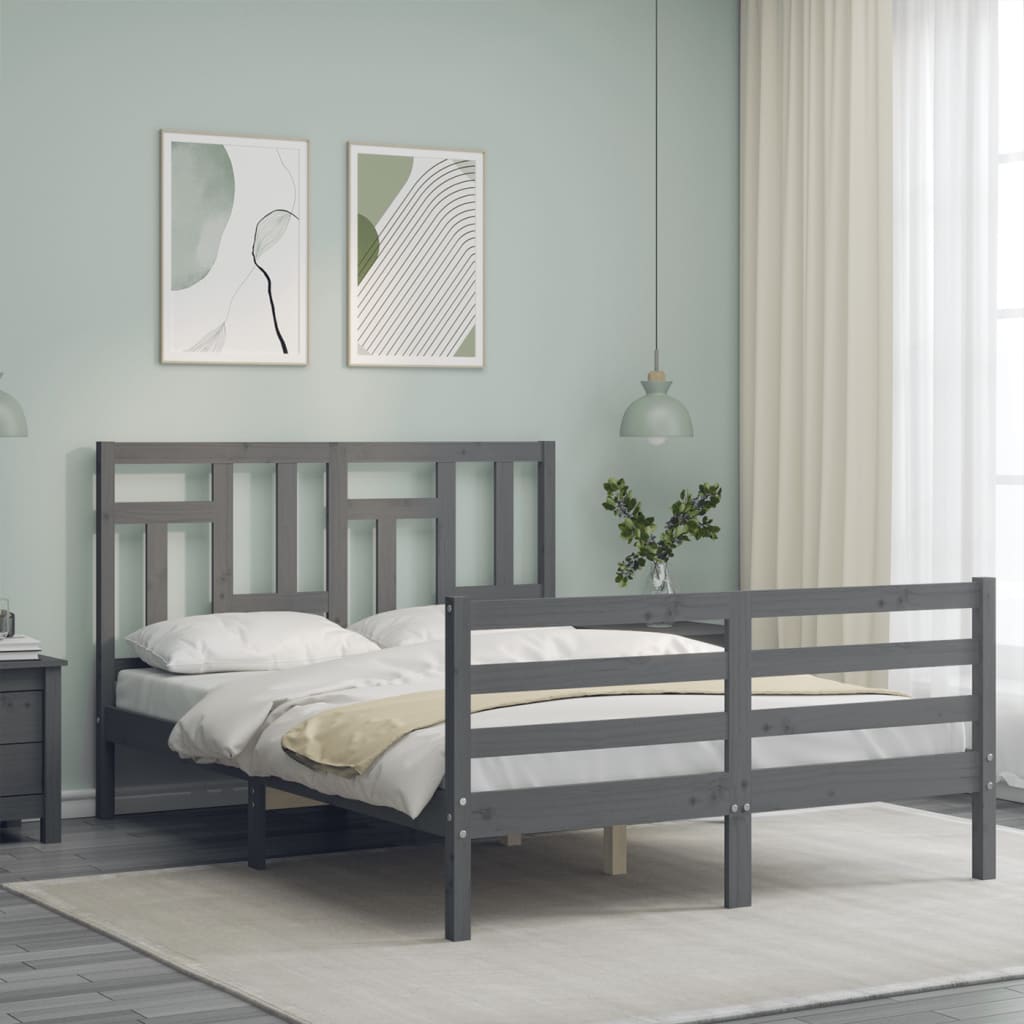 vidaXL Estructura de cama con cabecero madera maciza gris 140x190 cm