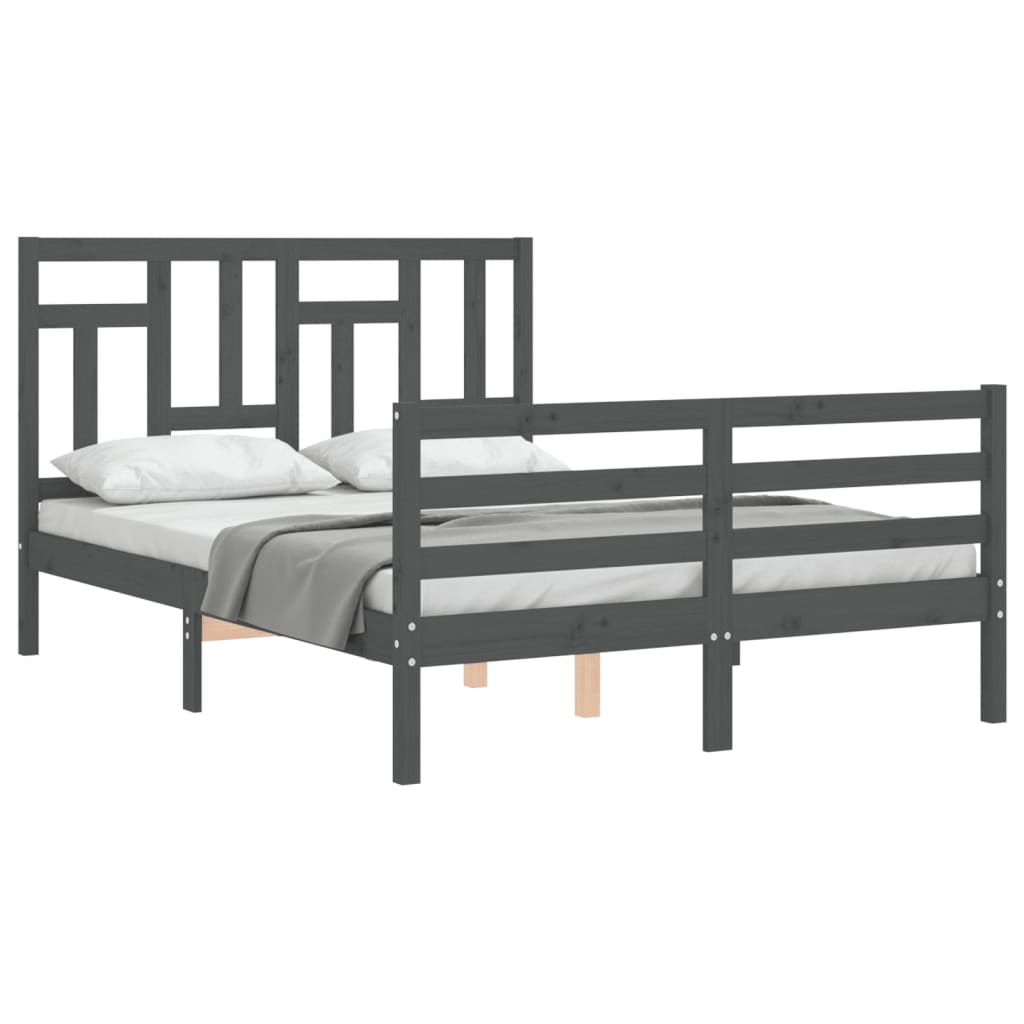 vidaXL Estructura de cama con cabecero madera maciza gris 140x190 cm