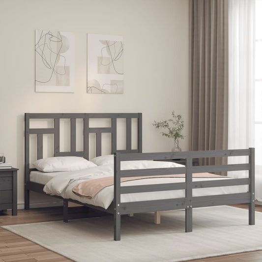 vidaXL Estructura de cama con cabecero madera maciza gris 140x190 cm