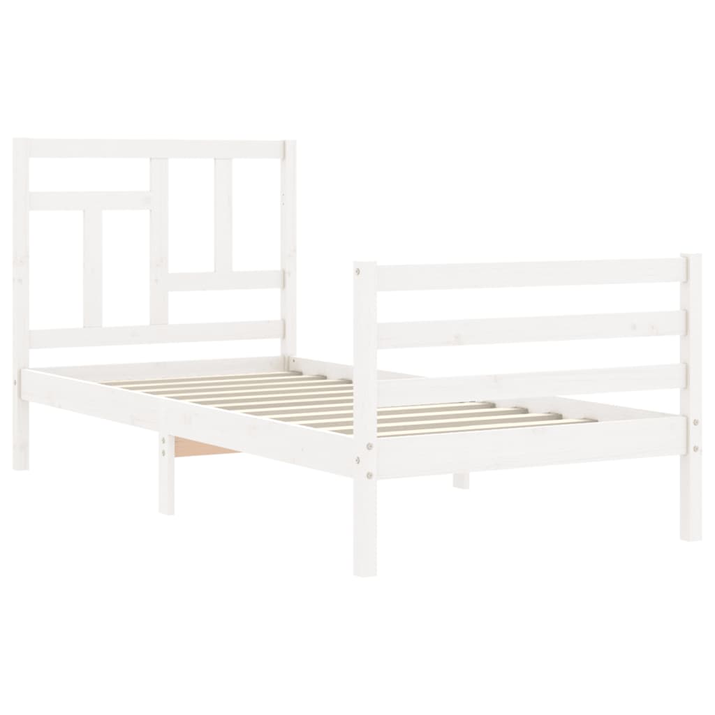 vidaXL Estructura de cama con cabecero madera maciza blanco 90x200 cm