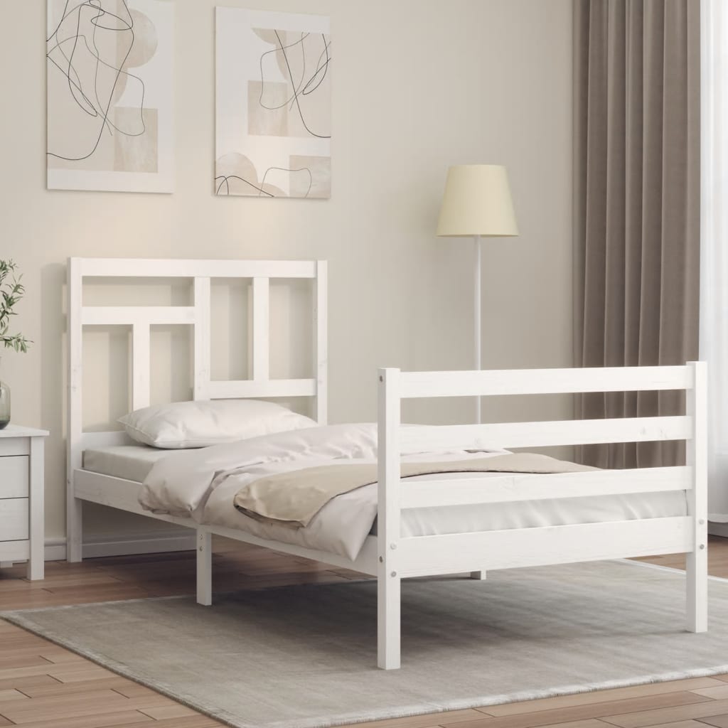 vidaXL Estructura de cama con cabecero madera maciza blanco 90x200 cm