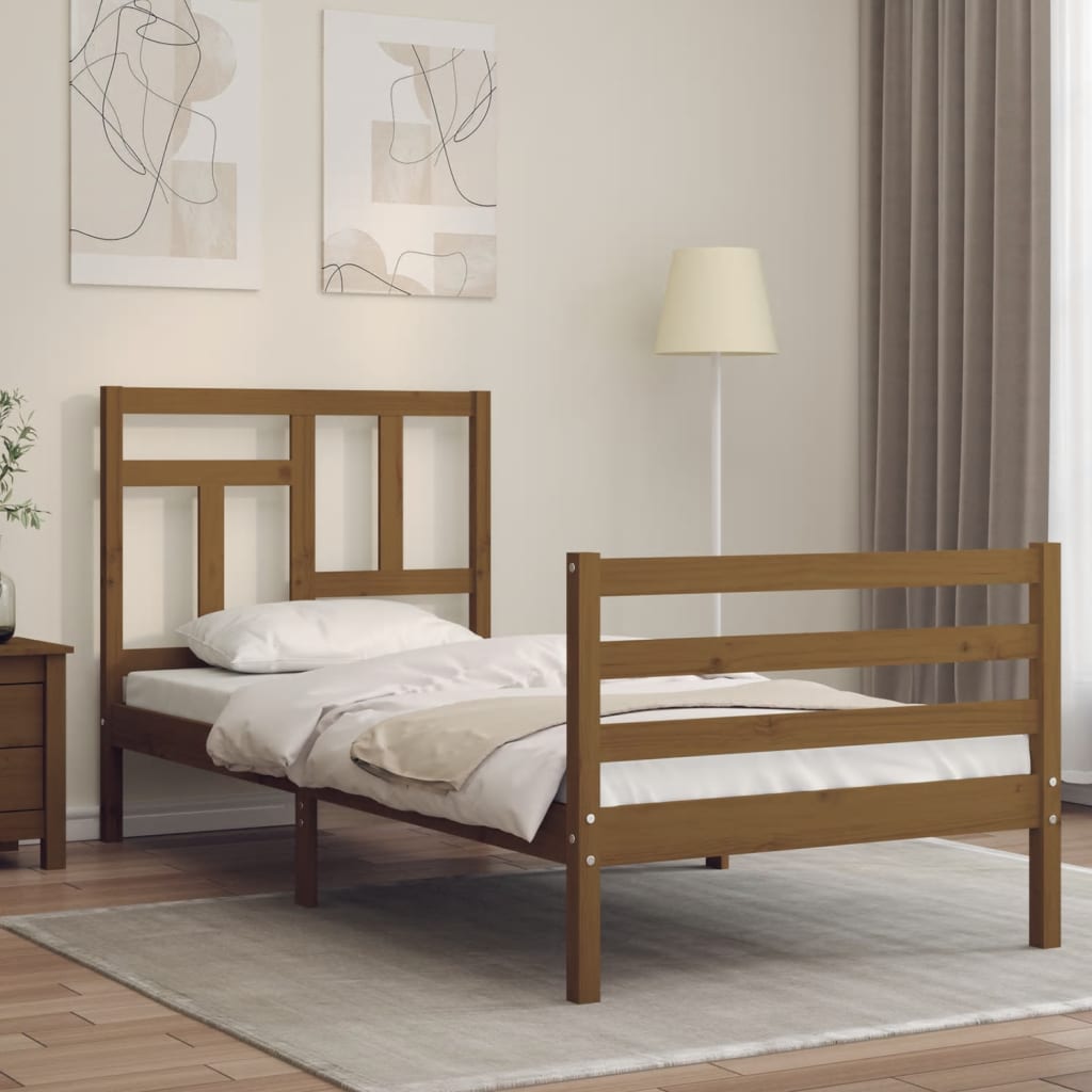 vidaXL Estructura cama con cabecero madera maciza marrón miel 90x200cm