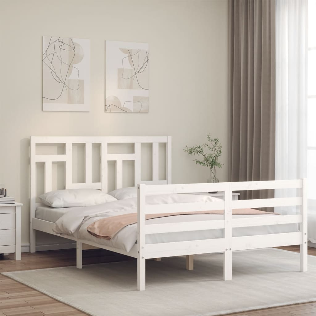 vidaXL Estructura de cama con cabecero madera maciza blanco 120x200 cm