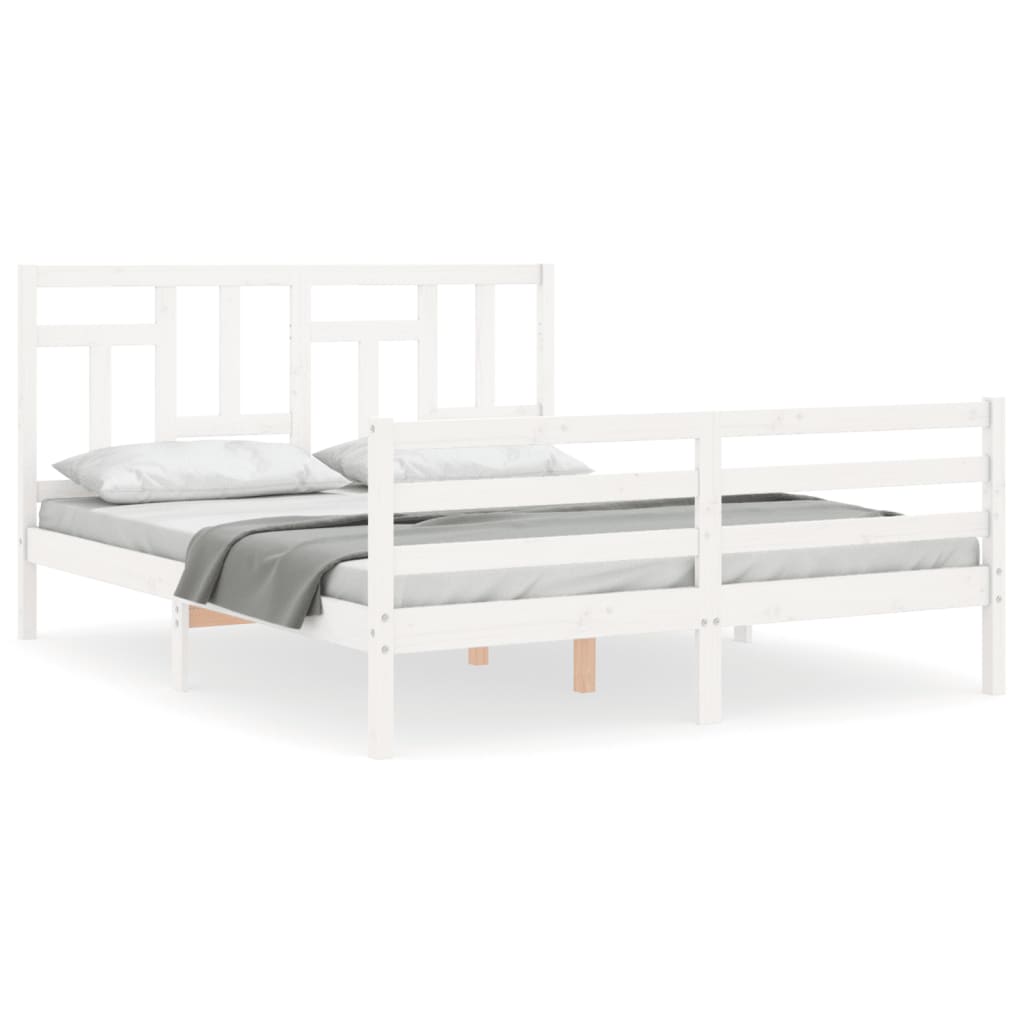 vidaXL Estructura de cama matrimonio con cabecero madera maciza blanco