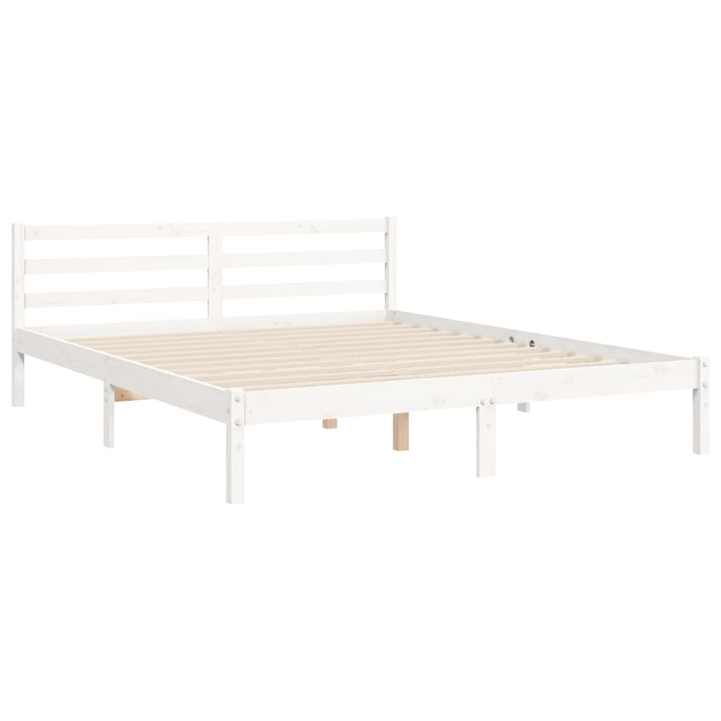 vidaXL Estructura de cama matrimonio con cabecero madera maciza blanco