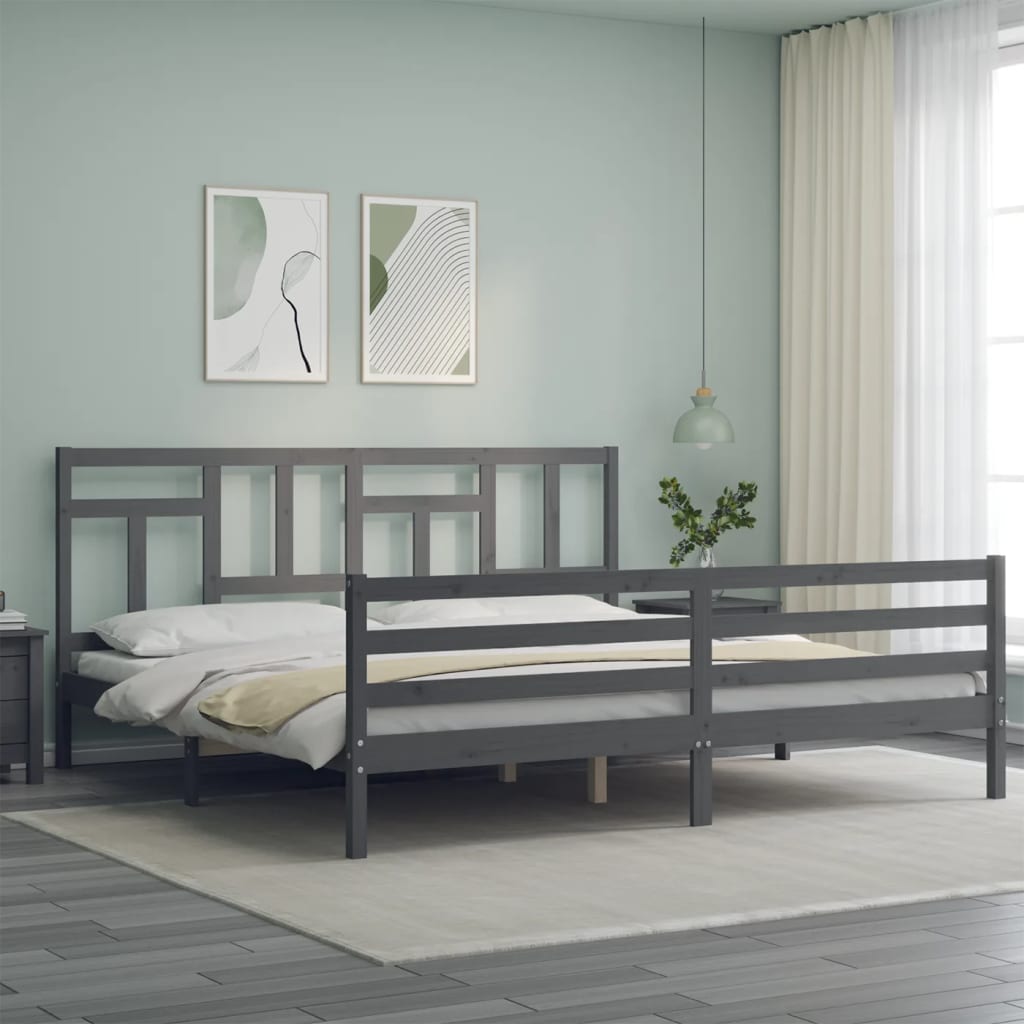 vidaXL Estructura de cama con cabecero madera maciza gris 200x200 cm