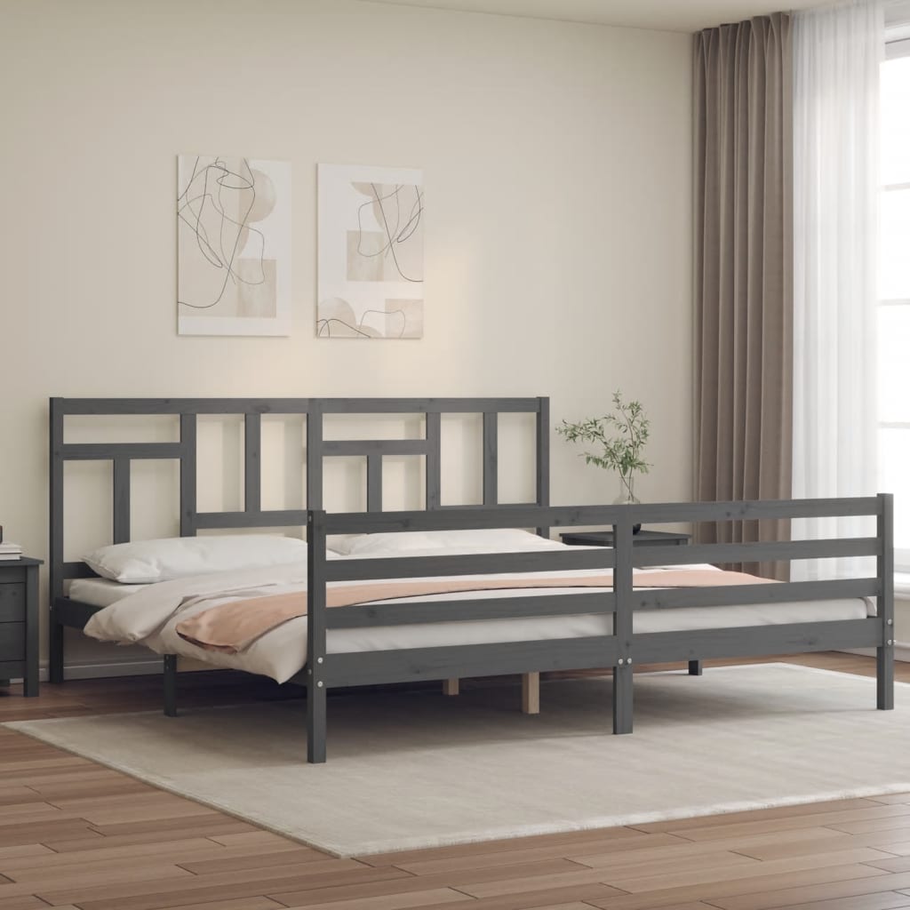 vidaXL Estructura de cama con cabecero madera maciza gris 200x200 cm