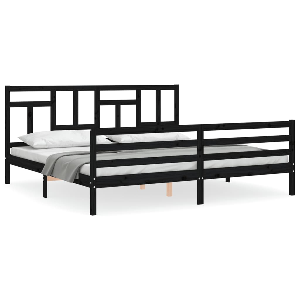 vidaXL Estructura de cama con cabecero madera maciza negro 200x200 cm