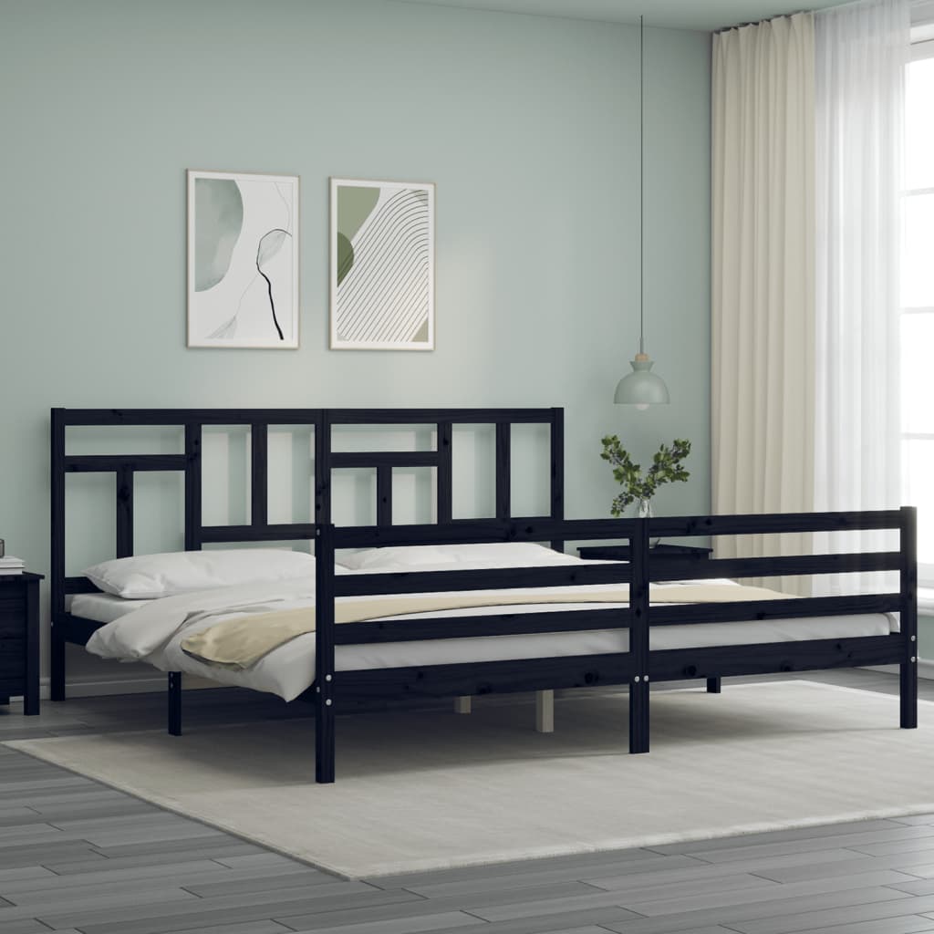 vidaXL Estructura de cama con cabecero madera maciza negro 200x200 cm