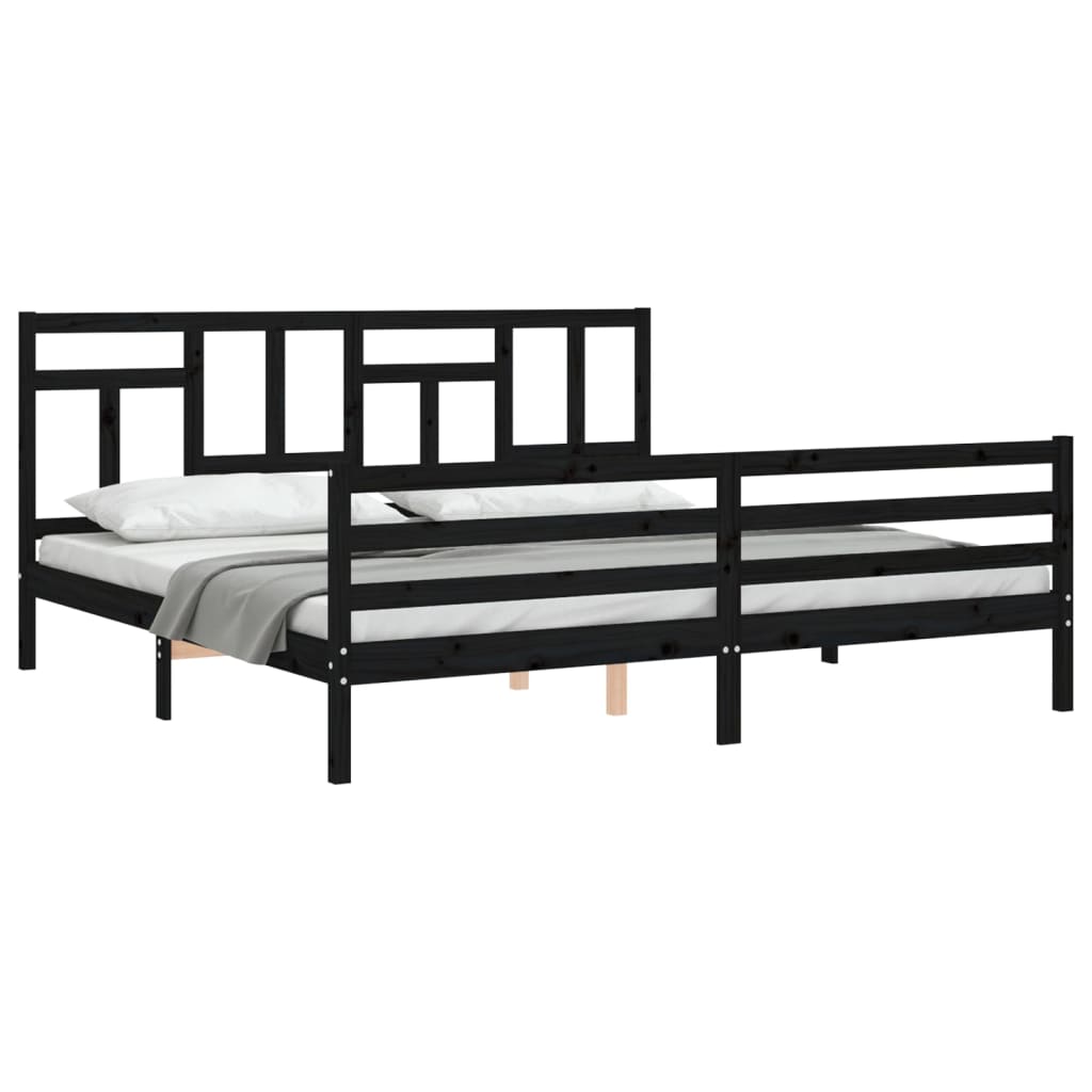 vidaXL Estructura de cama con cabecero madera maciza negro 200x200 cm