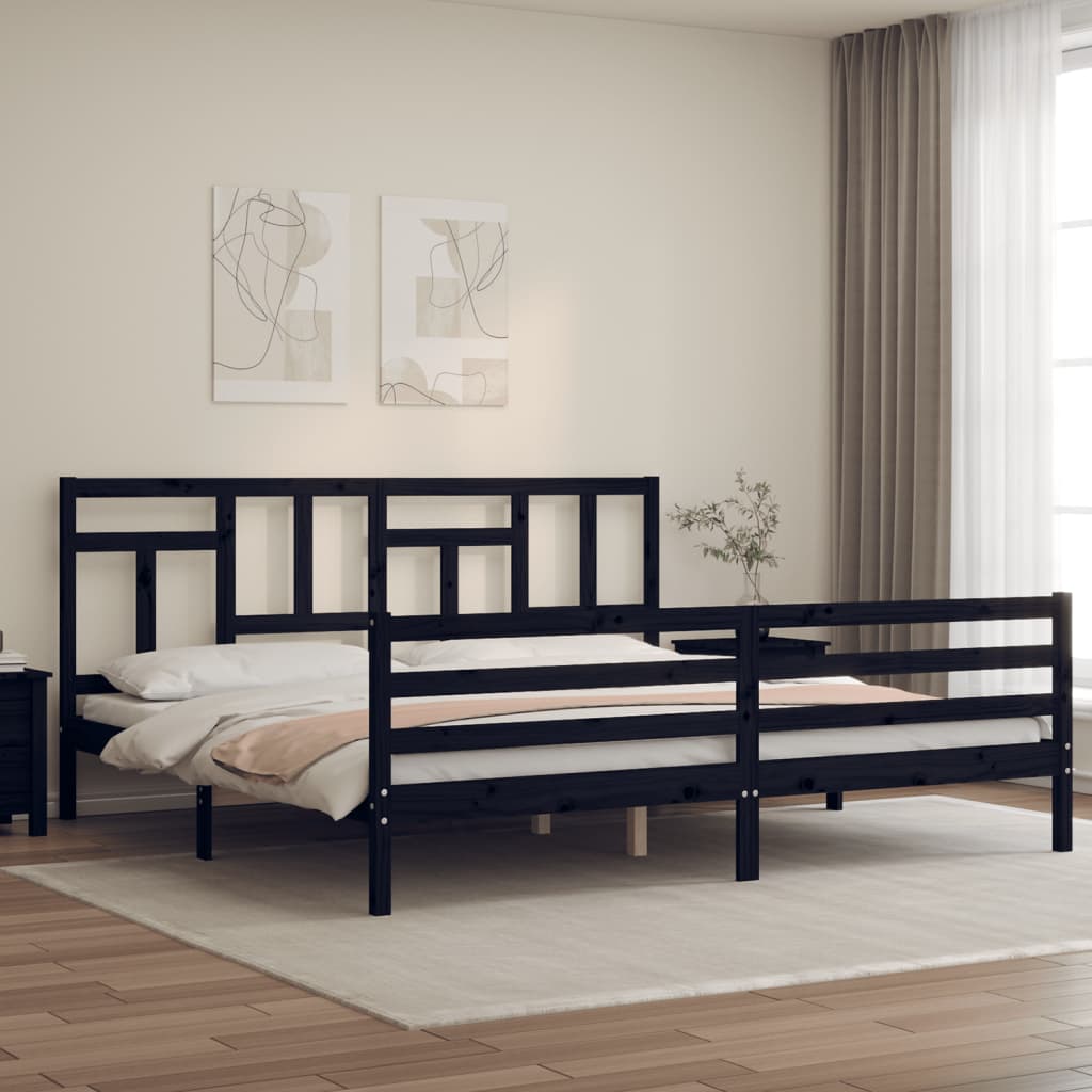 vidaXL Estructura de cama con cabecero madera maciza negro 200x200 cm