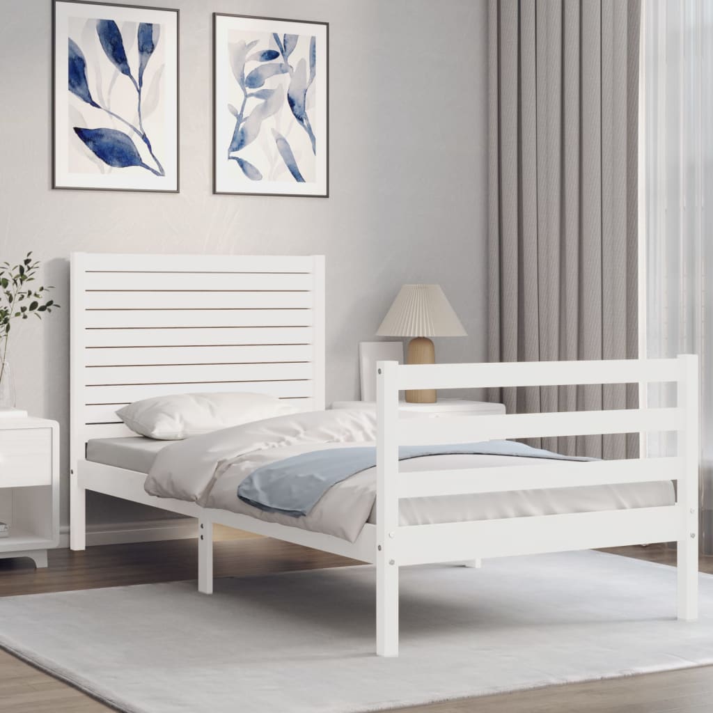 vidaXL Estructura de cama individual con cabecero madera maciza blanco