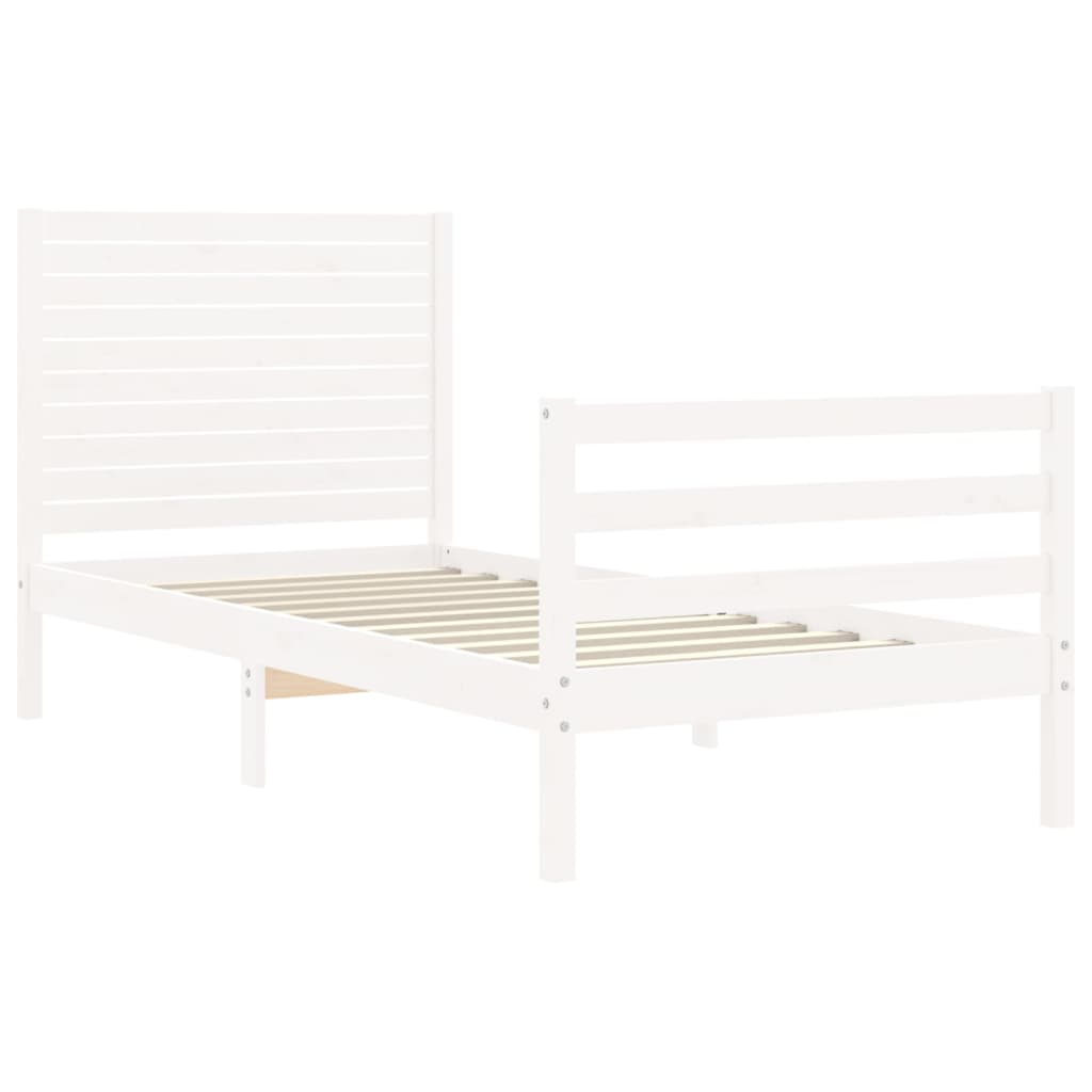 vidaXL Estructura de cama individual con cabecero madera maciza blanco