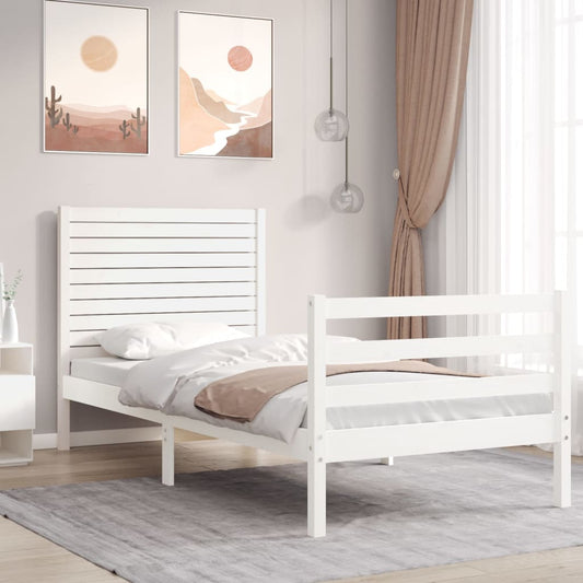 vidaXL Estructura de cama individual con cabecero madera maciza blanco