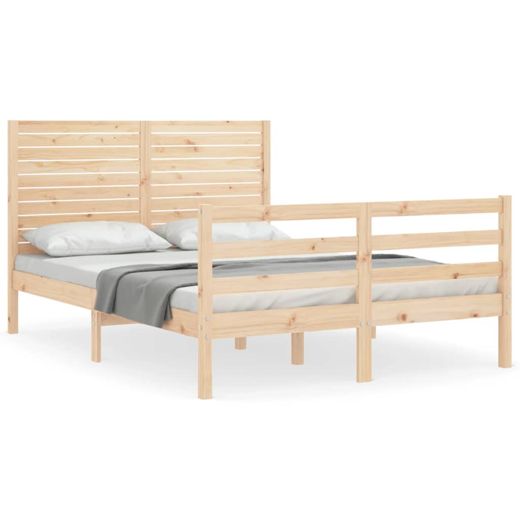 vidaXL Estructura de cama de matrimonio con cabecero madera maciza